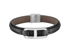 Hugo Boss Elegantní kožený černý náramek Kode 1580783 19 cm