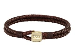 Hugo Boss Hnědý pletený náramek z kůže Seal 1580667 19 cm