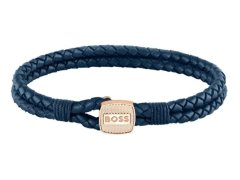 Hugo Boss Modrý pletený náramek z kůže Seal 1580668 19 cm