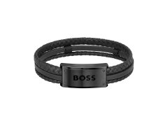 Hugo Boss Stylový černý kožený náramek 1580425