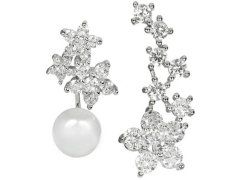 JwL Luxury Pearls Asymetrické náušnice - dvojitá náušnice s pravou bílou perlou a podélná náušnice se zirkony JL0260