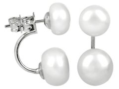 JwL Luxury Pearls Originální náušnice s pravými bílými perlami 2v1 JL0287