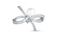 JwL Luxury Pearls Blyštivá dámská brož Mašle s pravou perlou a krystaly JL0842