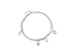 JwL Luxury Pearls Dvojitý stříbrný náramek s přívěsky a pravou perlou JL0802