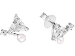 JwL Luxury Pearls Jemné náušnice s pravou perlou a krystaly JL0586