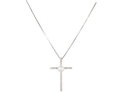 JwL Luxury Pearls Stříbrný náhrdelník Křížek s pravou perlou JL0455 (řetízek, přívěsek)
