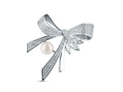JwL Luxury Pearls Luxusní dámská brož s perlou a zirkony Mašle JL0869