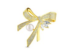 JwL Luxury Pearls Luxusní dámská brož s perlou a zirkony Mašle JL0868