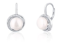 JwL Luxury Pearls Luxusní stříbrné náušnice s perlou a zirkony JL0738