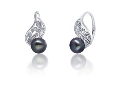 JwL Luxury Pearls Luxusní stříbrné náušnice s pravou černou perlou JL0674