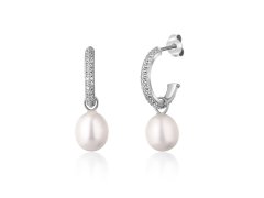 JwL Luxury Pearls Nádherné stříbrné náušnice kruhy s pravými perlami 2v1 JL0770