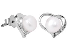 JwL Luxury Pearls Náušnice Srdce s pravou perlou a zirkony JL0407