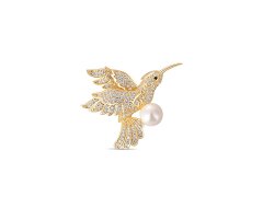 JwL Luxury Pearls Okouzlující pozlacená brož kolibřík s pravou perlou JL0516