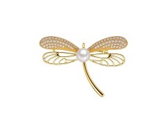 JwL Luxury Pearls Pozlacená brož s&nbsp;perlou a&nbsp;zirkony Vážka JL0880
