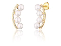 JwL Luxury Pearls Pozlacené náušnice s říčními perlami a zirkony JL0745