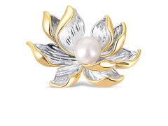 JwL Luxury Pearls Překrásná bicolor brož s perlou 2v1 Lotosový květ JL0698