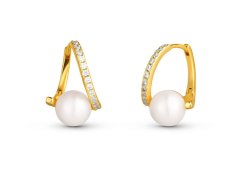 JwL Luxury Pearls Slušivé pozlacené náušnice s pravou perlou a zirkony JL0850