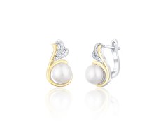 JwL Luxury Pearls Stříbrné bicolor náušnice s pravými perlami a zirkony JL0720