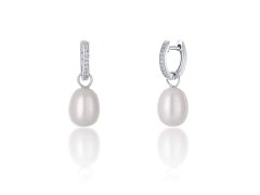 JwL Luxury Pearls Stříbrné kruhové náušnice á la vévodkyně Kate s pravou perlou a zirkony 3v1 JL0685