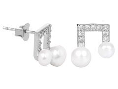 JwL Luxury Pearls Stříbrné náušnice Noty s pravou perlou a zirkony JL0414