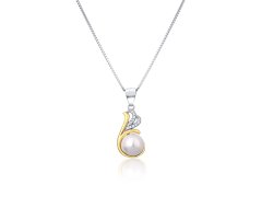 JwL Luxury Pearls Stříbrný bicolor náhrdelník s pravou perlou a zirkony JL0786 (řetízek, přívěsek)