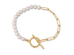 JwL Luxury Pearls Trendy pozlacený náramek s pravými říčními perlami JL0789
