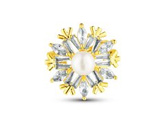 JwL Luxury Pearls Třpytivá brož ve tvaru sněhové vločky s perlou JL0873