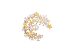 JwL Luxury Pearls Třpytivá pozlacená brož 2v1 s pravou perlou a krystaly JL0730