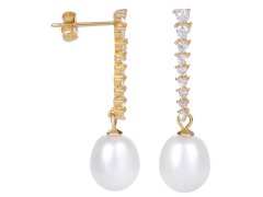 JwL Luxury Pearls Zlacené perlové náušnice s krystaly JL0405