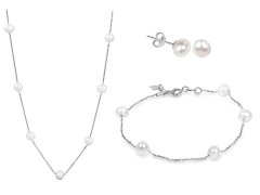 JwL Luxury Pearls Zvýhodněná perlová souprava šperků JL0355, JL0353 a JL0026 (náhrdelník, náramek, náušnice)
