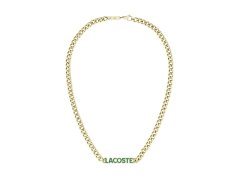 Lacoste Výrazný pozlacený náhrdelník z oceli Script 2040475