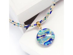 Lampglas Dvojitý náhrdelník Blue Capsule s&nbsp;24karátovým zlatem v&nbsp;perle Lampglas NP6