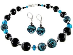 Lampglas Elegantní souprava šperků Turquoise Icon z perel Lampglas s ryzím stříbrem CQ3 (náhrdelník, náušnice)