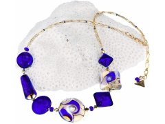 Lampglas Fascinující náhrdelník Gold Blue s 24karátovým zlatem a ryzím stříbrem v perlách Lampglas NRO5