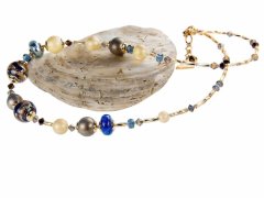 Lampglas Jedinečný náhrdelník Egyptian Romance s 24karátovým zlatem a stříbrem v perlách Lampglas NER1
