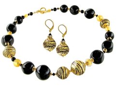 Lampglas Luxusní souprava šperků Golden Tiger z perel Lampglas s 24karátovým zlatem CQ5 (náhrdelník, náušnice)