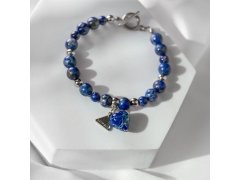 Lampglas Minerální náramek Sapphire Diva s ryzím stříbrem v perle Lampglas a lapis lazuli BTB6