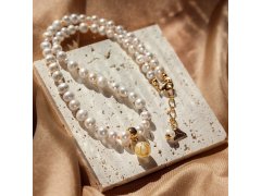 Lampglas Náhrdelník Golden Ball s&nbsp;24karátovým zlatem v&nbsp;perle Lampglas a&nbsp;říčními perlami NTB2/LIGHT