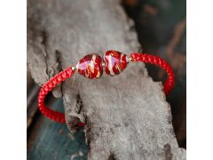 Lampglas Náramek Double Cherry Heart-Red s&nbsp;24karátovým zlatem v&nbsp;perlách Lampglas BLH-D-52/RED/POZ