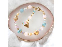 Lampglas Náramek Romantic Roots s&nbsp;24kt zlatem a&nbsp;ryzím stříbrem v&nbsp;perlách, růženínem, kalcitem a&nbsp;kunzitem BP13/M