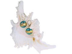 Lampglas Půvabné náušnice Turquoise Gold z perel Lampglas s 24karátovým zlatem EP24