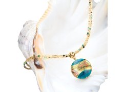 Lampglas Tajemný dámský náhrdelník Turquoise Gold s perlou Lampglas s 24karátovým zlatem NP24