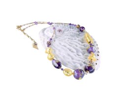 Lampglas Unikátní náhrdelník Violet Shine s 24karátovým zlatem v perlách Lampglas NRO11