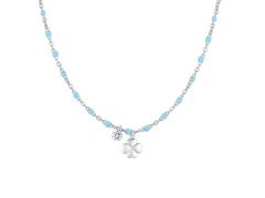 Luca Barra Hravý ocelový náhrdelník s&nbsp;modrými korálky Čtyřlístek CK2179