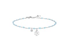 Luca Barra Hravý ocelový náramek s&nbsp;modrými korálky Čtyřlístek BK2834