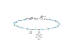 Luca Barra Ocelový nákotník s&nbsp;modrými korálky Čtyřlístek CV158