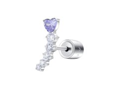 Luca Barra Single podélná náušnice s&nbsp;fialovým srdíčkem OK1451