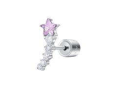 Luca Barra Single podélná náušnice s&nbsp;růžovou hvězdou OK1453