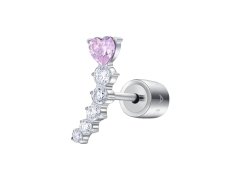 Luca Barra Single podélná náušnice s&nbsp;růžovým srdíčkem OK1450