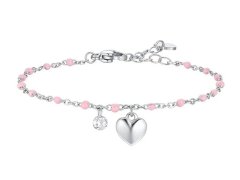 Luca Barra Slušivý ocelový náramek s&nbsp;růžovými korálky Srdce BK2832